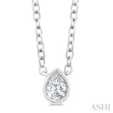 1/6 Ctw Petite Bezel Set Pear Cut Diamond Fashion Pendant With Chain in 10K White Gold