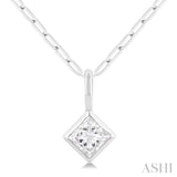1/5 Ctw Princess Cut Bezel Set Diamond Fashion Pendant with Paperclip Chain in 14K White Gold