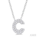 1/10 Ctw Initial 'C' Round Cut Diamond Fashion Pendant With Chain in 10K White Gold