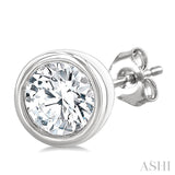 1/5 Ctw Petite Bezel Set Round Cut Diamond Fashion Stud Earrings in 10K White Gold