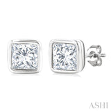 1/5 Ctw Petite Bezel Set Princess Cut Diamond Fashion Stud Earrings in 10K White Gold