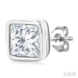 1/5 Ctw Petite Bezel Set Princess Cut Diamond Fashion Stud Earrings in 10K White Gold