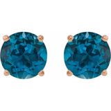 14K Rose Gold 6 mm Natural London Blue Topaz Earrings