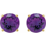 14K Yellow Gold 7 mm Natural Amethyst Earrings