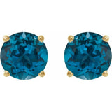 14K Yellow Gold 8 mm Natural London Blue Topaz Earrings