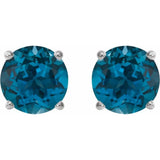 14K White 7 mm Natural London Blue Topaz Stud Earrings