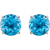 14K White Gold 7 mm Natural Swiss Blue Topaz Earrings