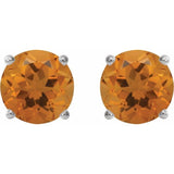 14K White 8 mm Natural Citrine Stud Earrings