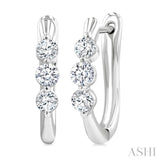 1/2 Ctw 3-Stone Round Cut Diamond Fashion Hoop Earrings in 14K White Gold