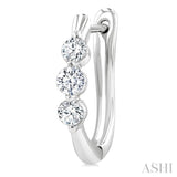 1/2 Ctw 3-Stone Round Cut Diamond Fashion Hoop Earrings in 14K White Gold
