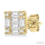 1/6 Ctw Square Shape Baguette and Round Cut Diamond Petite Fashion Earrings in 10K Yellow Gold.