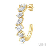 1 1/2 Ctw Scatter Mixed Diamond Cut Fashion Half Hoop Earrings in 14K Yellow Gold