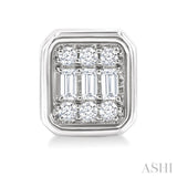 1/5 Ctw Petite Bezel Set Emerald Shape Fusion Baguette and Round Cut Diamond Fashion Stud Earrings in 10K White Gold