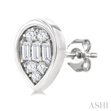 1/5 Ctw Petite Bezel Set Pear Shape Fusion Baguette and Round Cut Diamond Fashion Stud Earrings in 10K White Gold