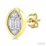 1/5 Ctw Petite Bezel Set Marquise Shape Fusion Baguette and Round Cut Diamond Fashion Stud Earrings in 10K Yellow Gold
