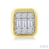 1/5 Ctw Petite Bezel Set Emerald Shape Fusion Baguette and Round Cut Diamond Fashion Stud Earrings in 10K Yellow Gold