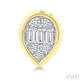 1/5 Ctw Petite Bezel Set Pear Shape Fusion Baguette and Round Cut Diamond Fashion Stud Earrings in 10K Yellow Gold