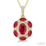 6x4 MM Oval Cut & 4x2 MM Marquise Cut Ruby and 1/6 Ctw Round Cut Diamond Precious Pendant With Chain in 14K Yellow Gold