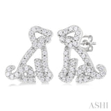 1/5 Ctw Petite Seated Dog Round Cut Diamond Fashion Stud Earrings in 10K White Gold