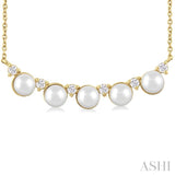 4.5 MM Round Shape Cultured Pearl and 1/6 Ctw Smile Round Cut Diamond Necklace in 10K Yellow Gold