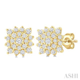 1/5 Ctw Petite Cushion Shape Round Cut Diamond Cluster Fashion Stud Earrings in 10K Yellow Gold