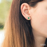 5X3 MM Pear Cut Emerald and 1/3 Ctw Starburst Round Cut Diamond Precious Stud Earrings in 14K Yellow Gold