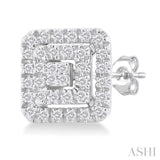 1/5 Ctw Double Halo Square Shape Petite Round Cut Diamond Fashion Stud Earrings in 10K White Gold
