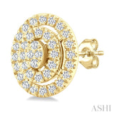 1/5 Ctw Double Halo Oval Shape Petite Round Cut Diamond Fashion Stud Earrings in 10K Yellow Gold