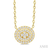 1/6 Ctw Double Halo Oval Shape Petite Round Cut Diamond Fashion Pendant With Chain in 10K Yellow Gold