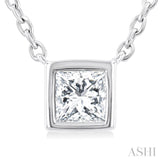 1/6 Ctw Petite Bezel Set Princess Cut Diamond Fashion Pendant With Chain in 10K White Gold