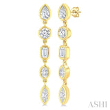 1 Ctw Bezel Set Mixed Diamond Cut Fashion Earrings in 14K Yellow Gold