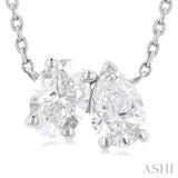 3/4 Ctw Toi Et Moi Oval and Pear Cut Diamond Pendant With Chain in 14K White Gold