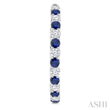 2.9 MM Round Sapphire and 2 5/8 Ctw Round Cut Diamond Inside & Outside Alternating Precious Hoop Earrings in 14K White Gold
