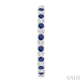 2.1 MM Round Sapphire and 1 Ctw Round Cut Diamond Inside & Outside Alternating Precious Hoop Earrings in 14K White Gold