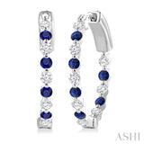 2 MM Round Cut Sapphire and 1/2 Ctw Round Cut Diamond Precious Inside-Out Alternating Hoop Earrings in 14K White Gold