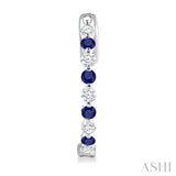 2 MM Round Cut Sapphire and 1/2 Ctw Round Cut Diamond Precious Inside-Out Alternating Hoop Earrings in 14K White Gold