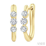 1/2 Ctw 3-Stone Round Cut Diamond Fashion Hoop Earrings in 14K Yellow Gold