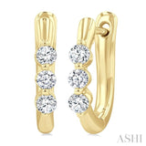 1/3 Ctw 3-Stone Round Cut Diamond Fashion Hoop Earrings in 14K Yellow Gold