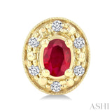 4x3 MM Oval Shaped Ruby and 1/10 Ctw Single Cut Diamond Earrings in 10K Yellow Gold
