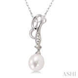 9x7 MM Briolette Cut Cultured Pearl and 1/20 Ctw Round Cut Diamond Drop Pendant in 10K White Gold with Chain