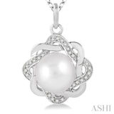6.5x6.5 MM Round Shape Cultured Pearl and 1/10 Ctw Round Cut Diamond Pendant in Sterling Silver with Chain