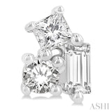 1/6 Ctw Petite Tri-Stone Scatter Princess, Baguette & Round Cut Diamond Fashion Stud Earrings in 10K White Gold