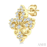 1/5 Ctw Petite Fleur De Lis Round Cut Diamond Fashion Stud Earrings in 10K Yellow Gold