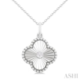 1/20 Ctw Clover Fluted Medallion Round Cut Diamond Pendant With Chain in Sterling Silver