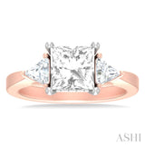 1/2 ctw Princess Shape Trillion Cut & Round Cut Diamond Semi Mount Engagement Ring in 14K Rose and White Gold