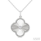 1/20 Ctw Clover Fluted Medallion Round Cut Diamond Pendant With Chain in 10K White Gold