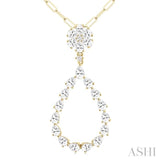 1 7/8 Ctw Floral Open Window Pear and Round Cut Diamond Dangle Fashion Pendant With Chain in 14K Yellow Gold