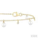 3 MM Round Shape Cultured Pearl and 1/20 Ctw Round Cut Diamond Station Bracelet in 14K Yellow Gold