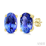 5X3 MM Oval Shape Tanzanite Precious Stud Earrings in 14K Yellow Gold