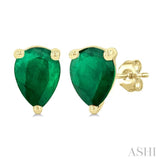 5X3 MM Pear Shape Emerald Precious Stud Earrings in 14K Yellow Gold